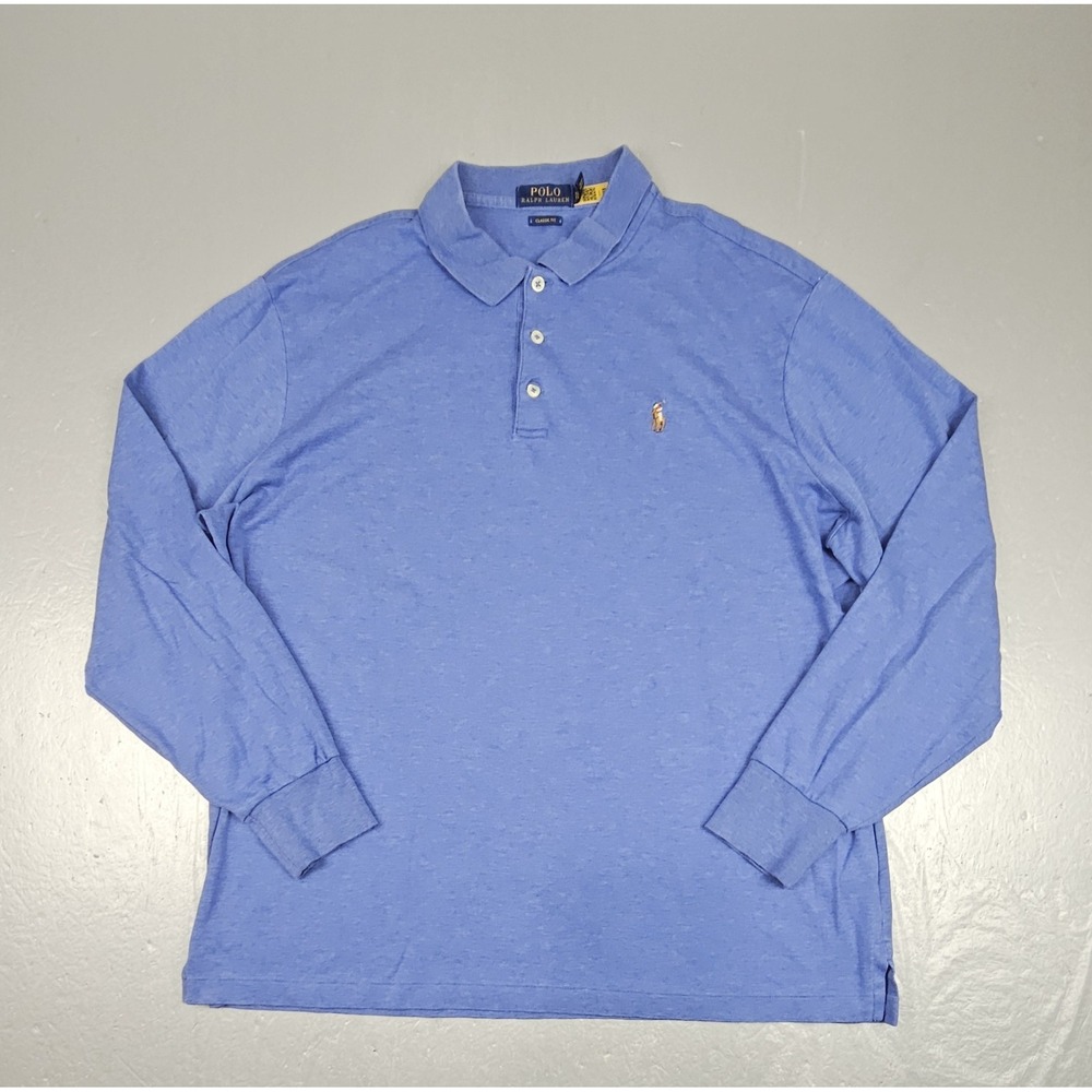 Polo Ralph Lauren Polo Shirt Mens XL Blue Classic Fit Longsleeve Flesh Color